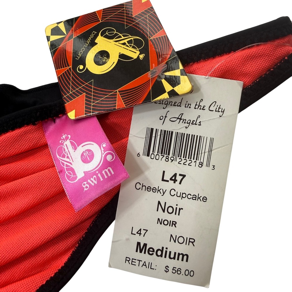 B Swim Cheeky Cupcake Bikini Bottom Womens Medium Noir Black Hot Pink L47 - Picture 8 of 9